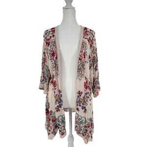 Boho Floral Kimono Cardigan Womens XS/S Open Front Lightweight Festival Bohemian